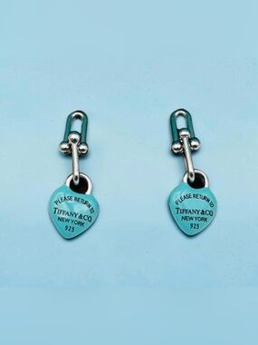 Blue chain link Heart Drop Earrings